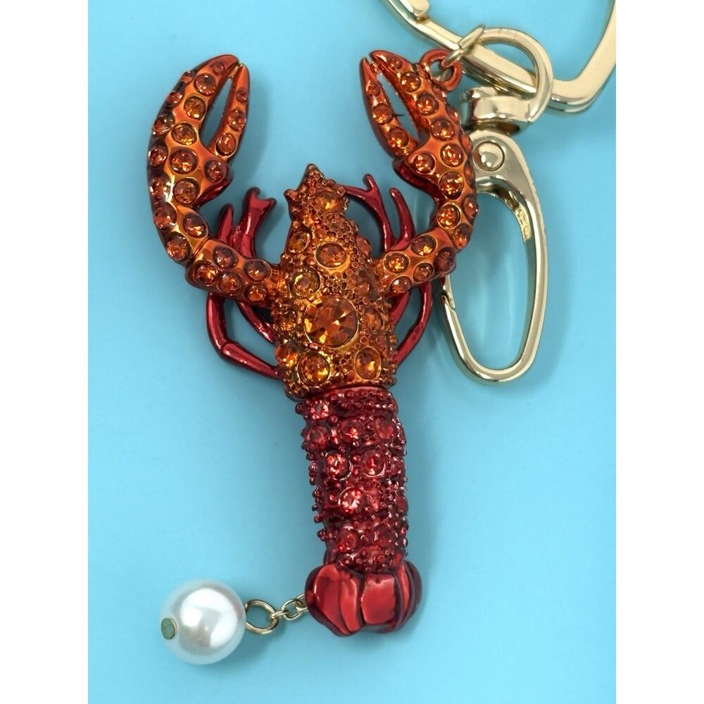 Betsey Johnson Lobster Key Fob Bag Charm Keyring Keychain Rhinestone Crystal